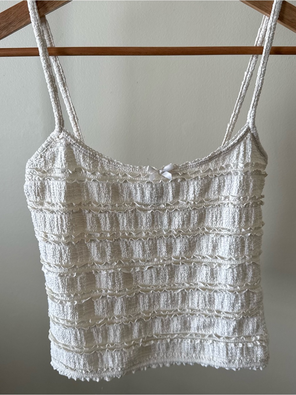 Boohoo Cream Ruffled Ruch Cami Tank Top